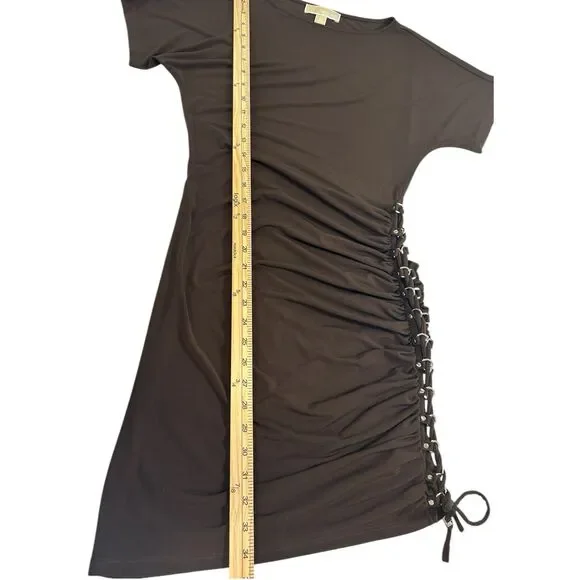Michael Michael Kors XS Brown Ruched Lace-Up Grommet Bodycon Mini Dress - Picture 5 of 9